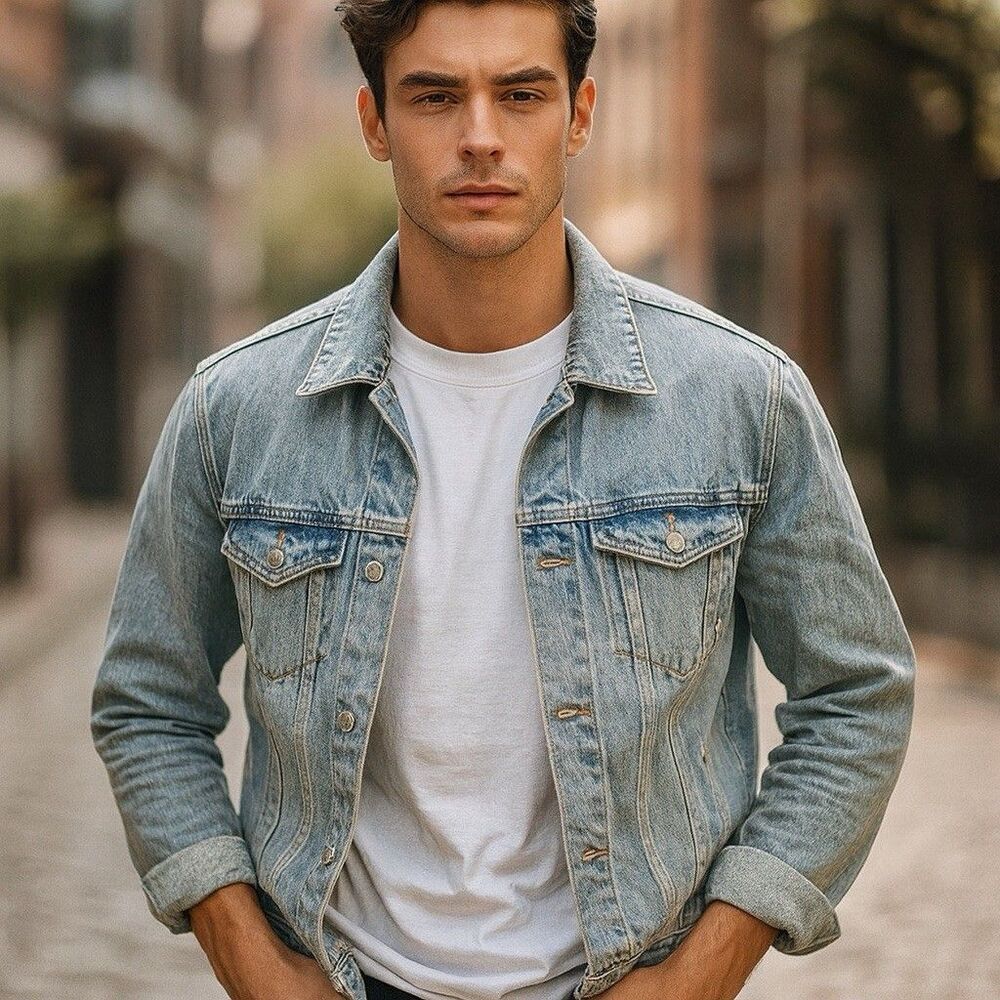 Won Hundred Mens Small‎ 40 Denim Jacket Light Wash Distressed Trucker Seventeen
